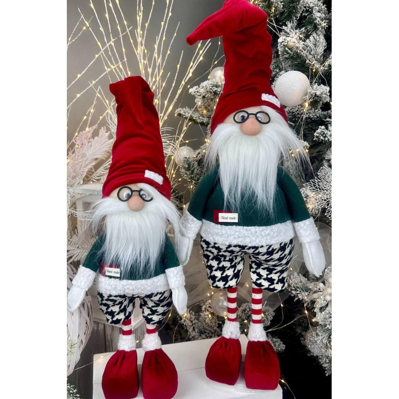 Іграшка м'яка новорічна Скандинавський Гном 65см зелено-червоний