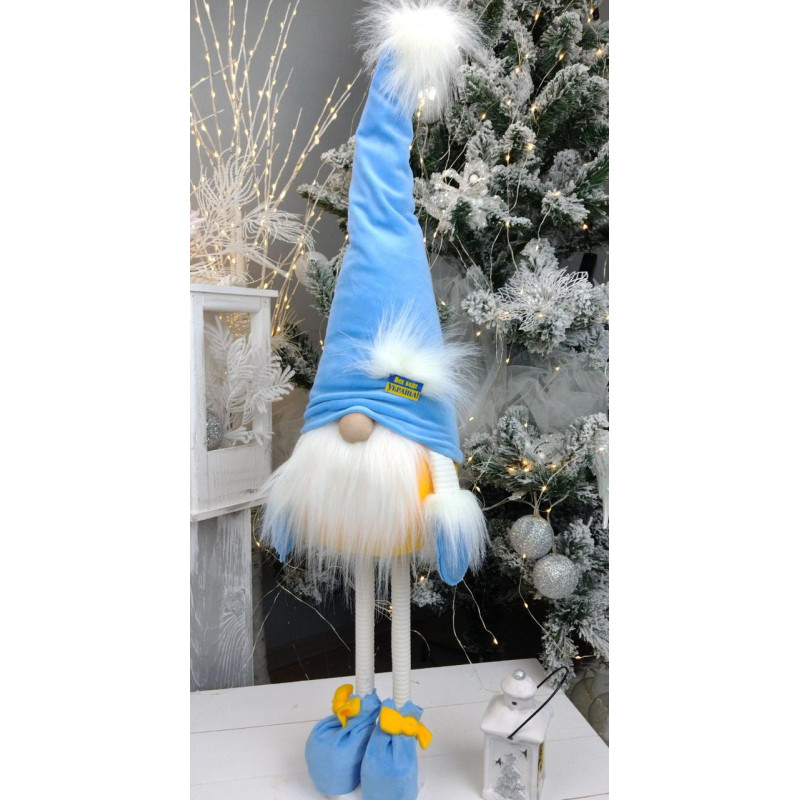 Іграшка новорічна мягка Гном патріотичний скандинавський 50 см на ніжках