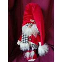 Іграшка мягка новорічна Гном скандинавський 65см в окулярах червоний 