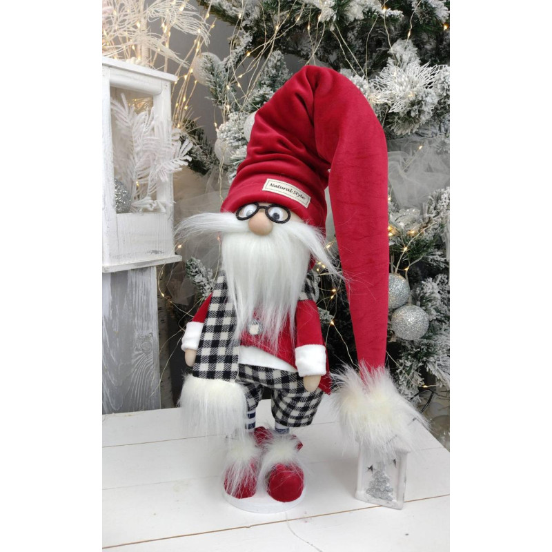 Іграшка мягка новорічна Гном скандинавський 65см в окулярах червоний 