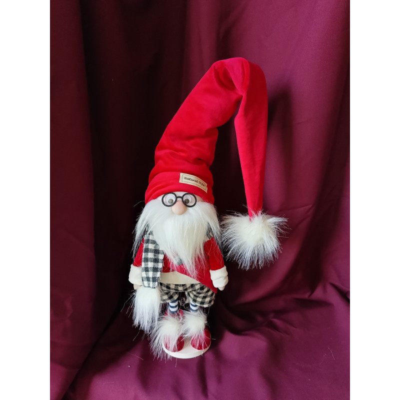 Іграшка мягка новорічна Гном скандинавський 65см в окулярах червоний 