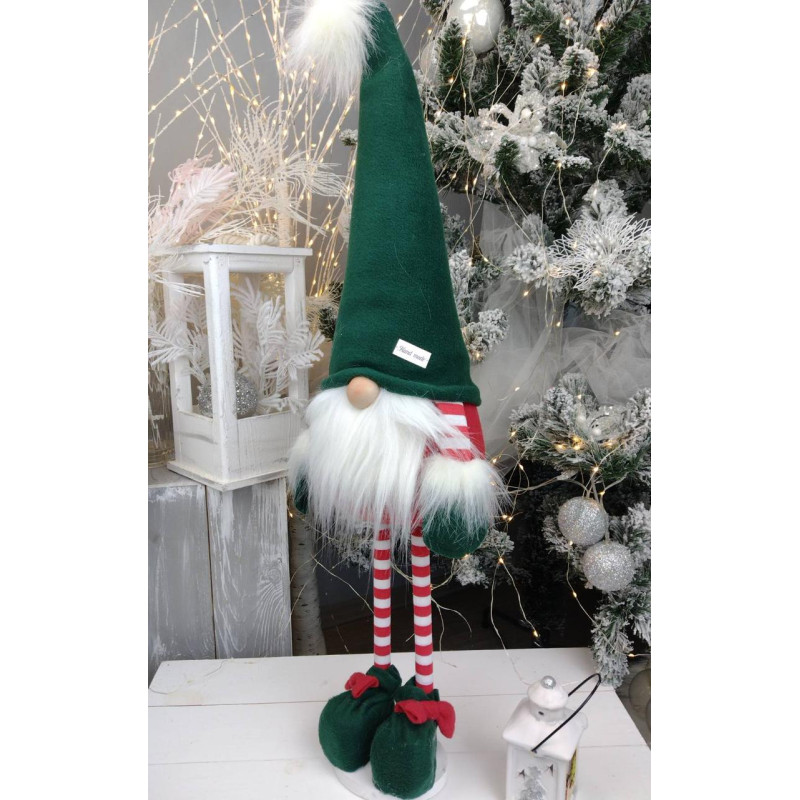 Іграшка новорічна м'яка Гном зелений скандинавський 50 см на ніжках
