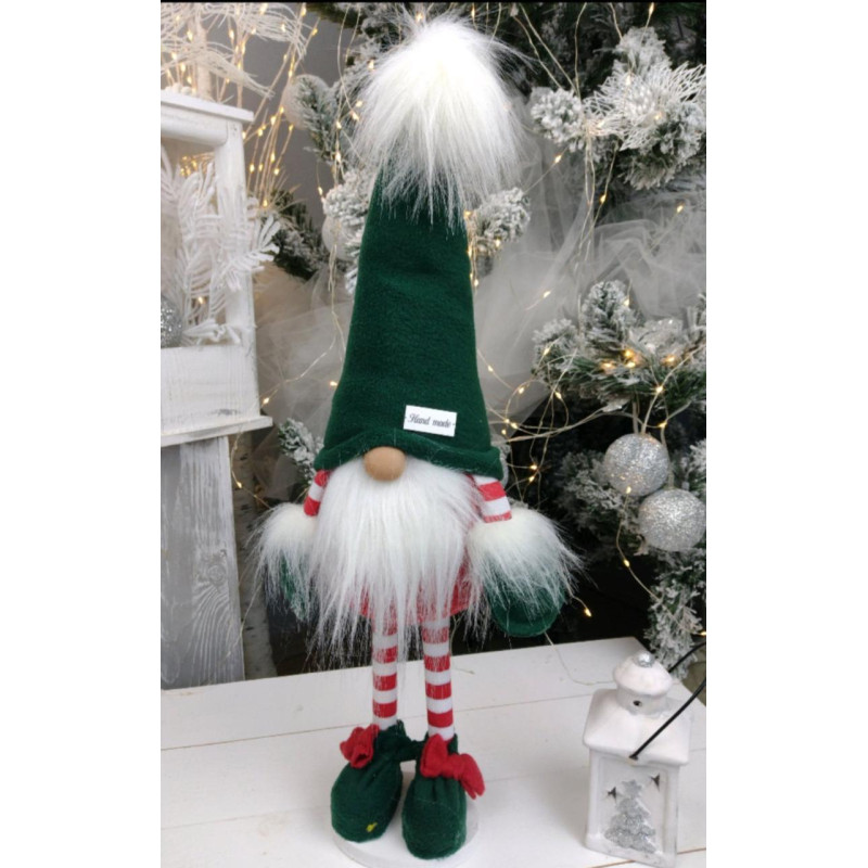 Іграшка новорічна м'яка Гном зелений скандинавський 50 см на ніжках