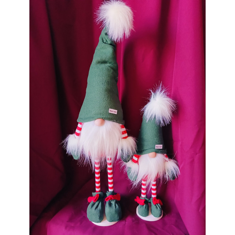 Іграшка новорічна м'яка Гном зелений скандинавський 50 см на ніжках