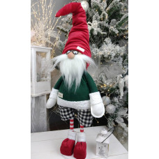 Іграшка м'яка новорічна Інтер'єрний Гном 80см скандинавський зелено-червоний