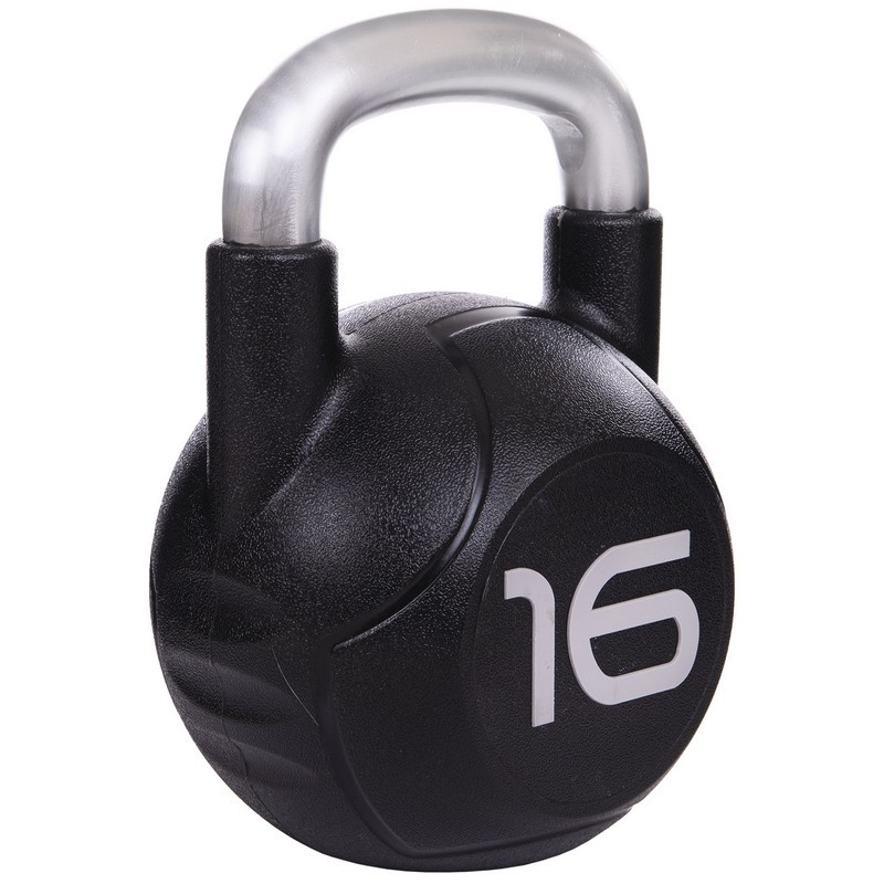 Гиря PU с хромированной ручкой Кроссфит Zelart TA-2681-16 16кг (MD2220-16) (PU, черный)