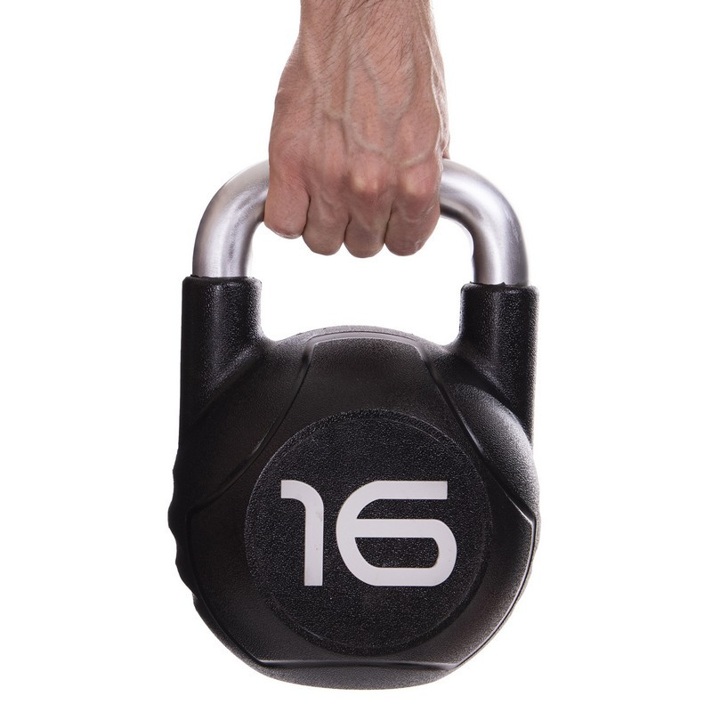 Гиря PU с хромированной ручкой Кроссфит Zelart TA-2681-16 16кг (MD2220-16) (PU, черный)