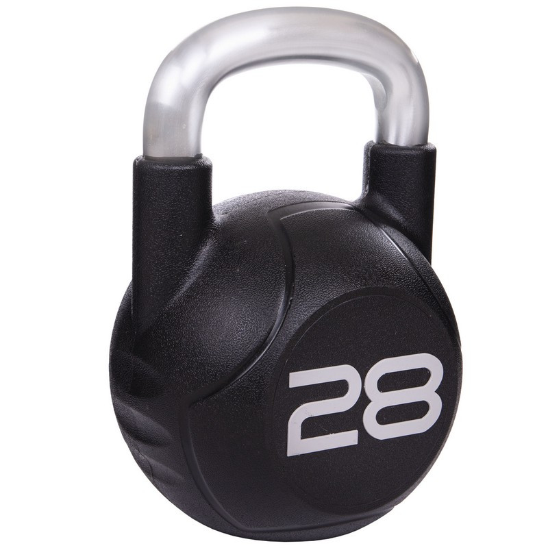 Гиря PU с хромированной ручкой Кроссфит Zelart TA-2681-28 28кг (MD2220-28) (PU, черный)