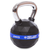 Гиря PU с хромированной ручкой Кроссфит Zelart FI-1973-24 24кг (PU, черный)