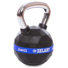 Гиря PU с хромированной ручкой Кроссфит Zelart FI-1973-24 24кг (PU, черный)