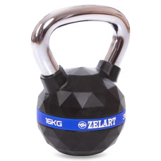 Гиря PU с хромированной ручкой Кроссфит Zelart FI-1973-16 16кг (PU, черный)