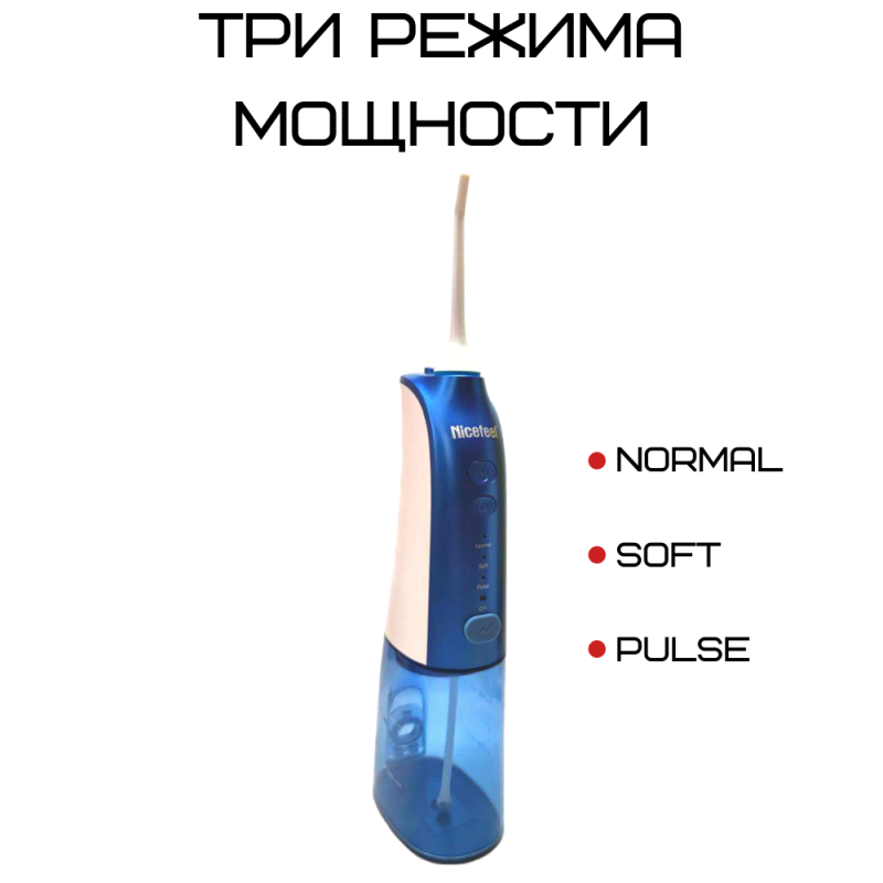 Портативный Ирригатор Для Зубов Водонепроницаемый 3 Насадки + 3 Режима + Чехол Для Хранения NiceFeel