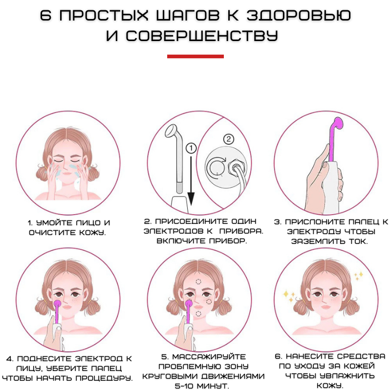 Дарсонваль Для Волос Лица и Тела 7 Электродов Аппарат Дарсонвализации Для Ухода За Кожей в Домашних Условиях