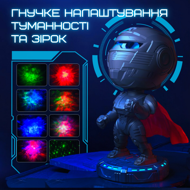 Проектор Зоряного Неба з Bluetooth Колонкою + Звуки Природи + LED Підсвічування Світлодіодний Нічник Супергерой Лазерний 8 Режимів Для Дітей та Дорослих