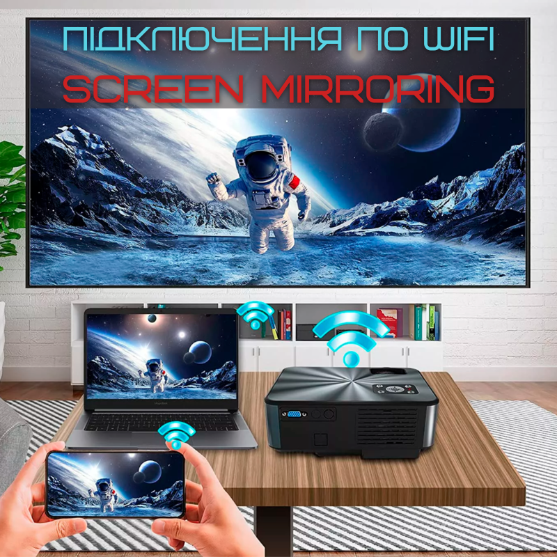 Домашний Проектор Мини WIFI 3200 Lumen с Динамиком + Bluetooth 5.0 Cheerlux C9 Pro 1920*1080 P Full HD