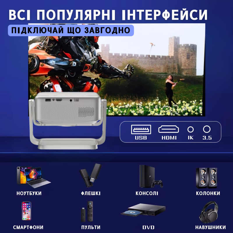 Портативний WIFI Міні LED Проектор 2800 Lumen + Bluetooth з Динаміком та Підставкою 2 Режими та Screen Mirroring Cheerlux C6B