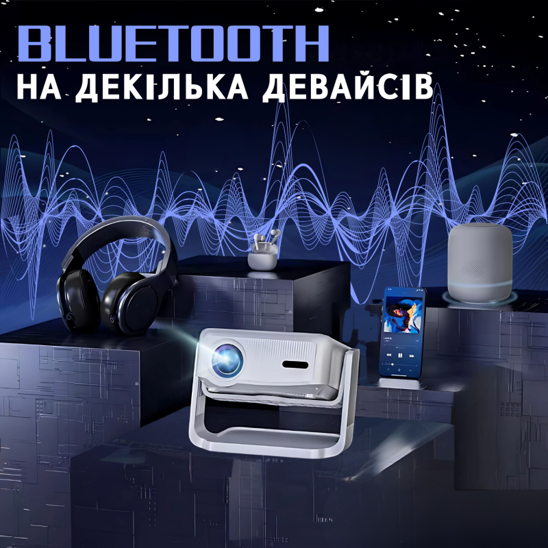 Портативний WIFI Міні LED Проектор 2800 Lumen + Bluetooth з Динаміком та Підставкою 2 Режими та Screen Mirroring Cheerlux C6B