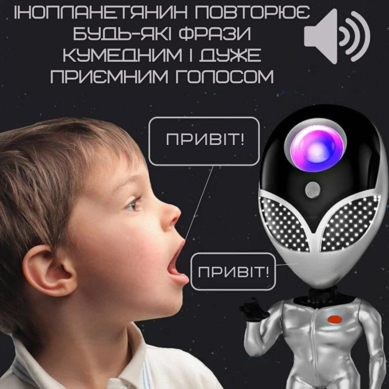 Лазерный Проектор Звёздного Неба Пришелец 8 Режимов + 5 Уровней Интенсивности Ночник Для Детей и Взрослых с Функцией Повторения Слов и Таймером AlienSUN