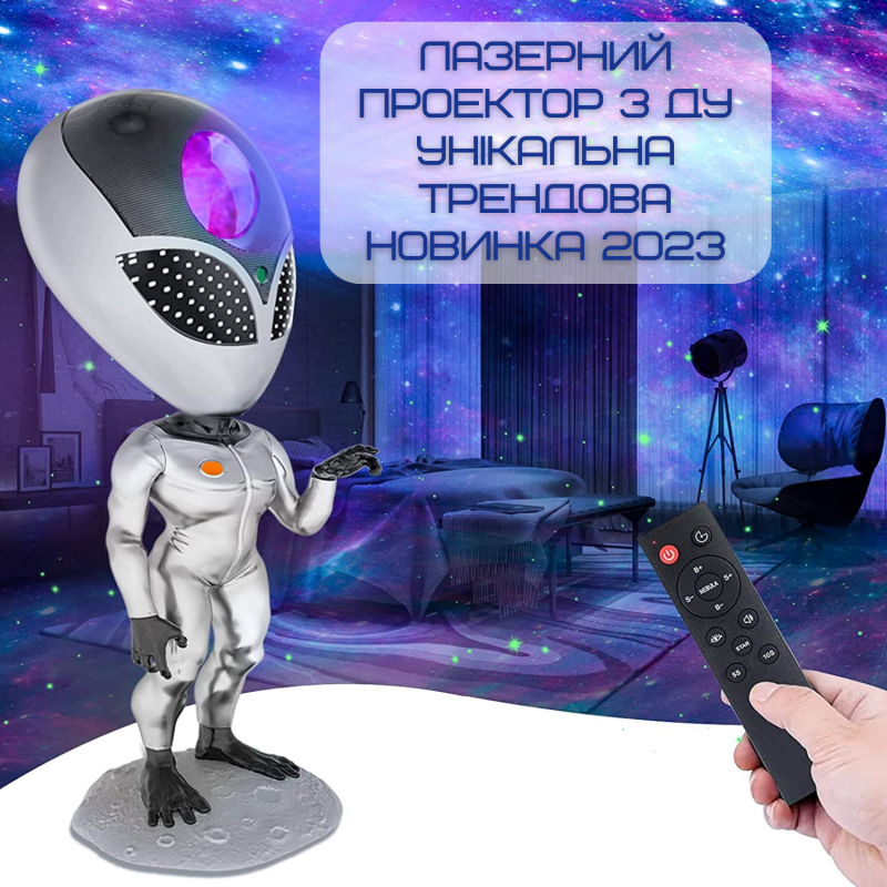 Лазерный Проектор Звёздного Неба Пришелец 8 Режимов + 5 Уровней Интенсивности Ночник Для Детей и Взрослых с Функцией Повторения Слов и Таймером AlienSUN