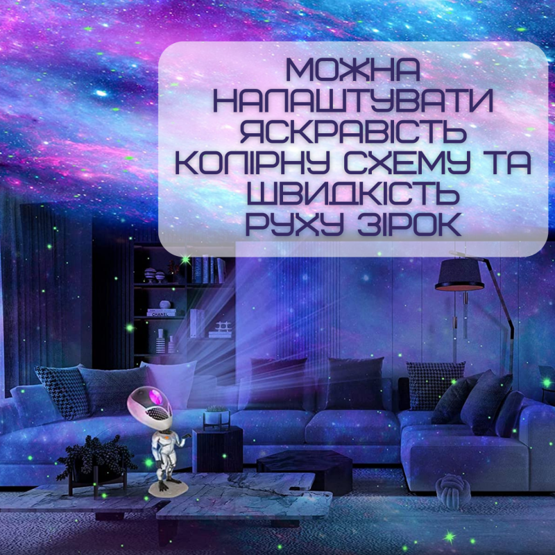 Лазерный Проектор Звёздного Неба Пришелец 8 Режимов + 5 Уровней Интенсивности Ночник Для Детей и Взрослых с Функцией Повторения Слов и Таймером AlienSUN