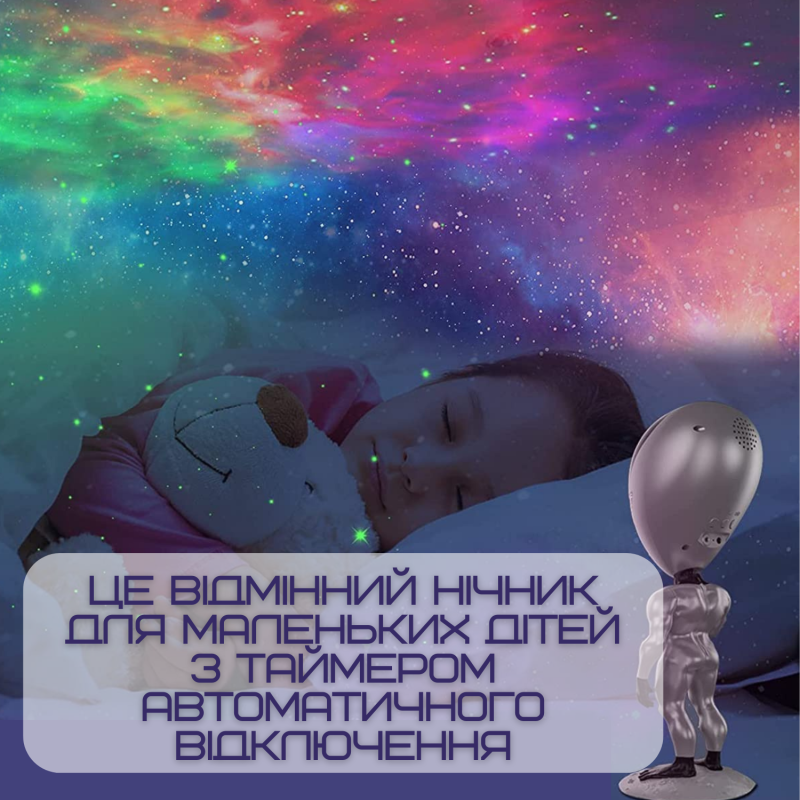 Лазерный Проектор Звёздного Неба Пришелец 8 Режимов + 5 Уровней Интенсивности Ночник Для Детей и Взрослых с Функцией Повторения Слов и Таймером AlienSUN