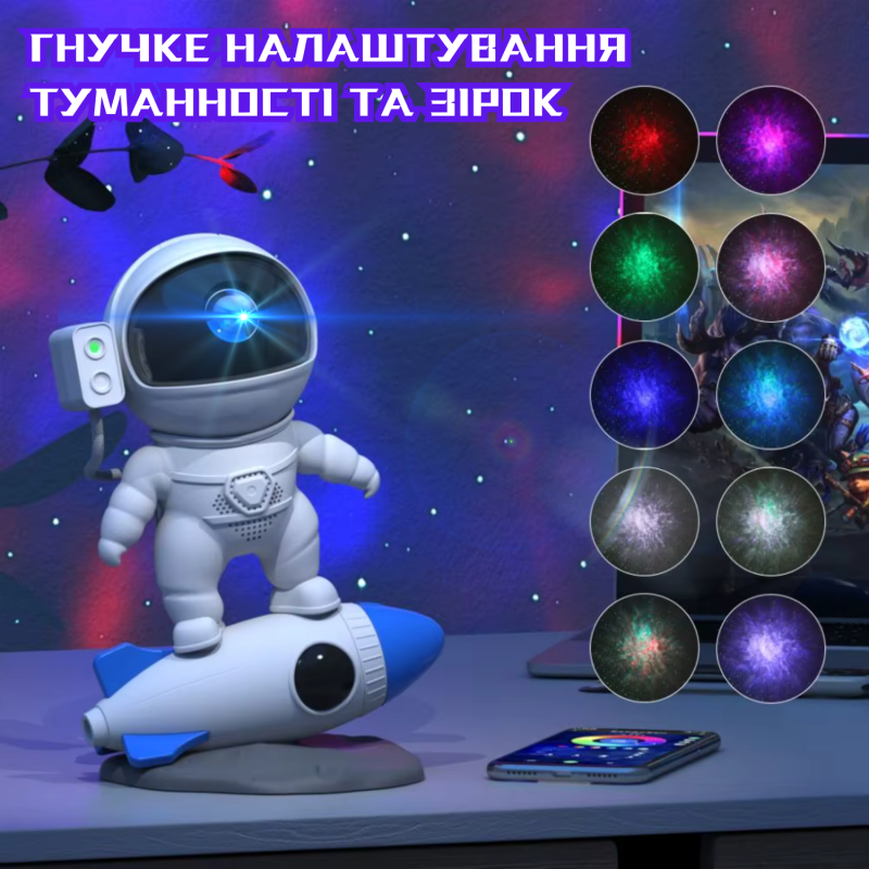 Лазерний Проектор Планетарій Зіркової Галактики Космонавт з 13 Слайдами Світлодіодний LED Нічник Для Дорослих та Дітей