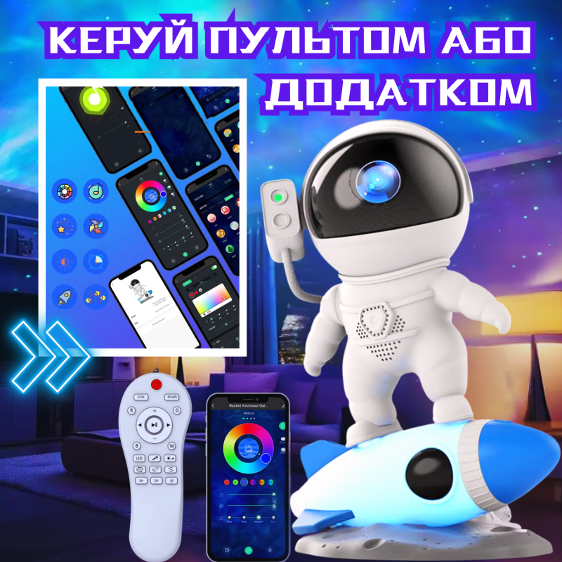 Лазерний Проектор Планетарій Зіркової Галактики Космонавт з 13 Слайдами Світлодіодний LED Нічник Для Дорослих та Дітей