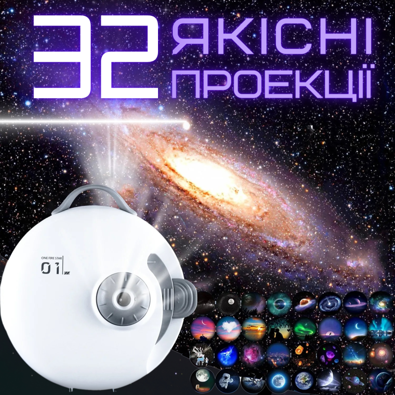 Беспроводной Проектор Ночник Планетарий Настольный на Аккумуляторе 32 Слайда для Детей и Взрослых