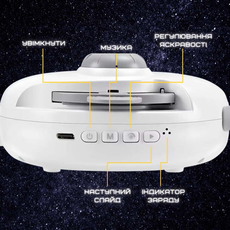 Беспроводной Проектор Ночник Планетарий Настольный на Аккумуляторе 32 Слайда для Детей и Взрослых