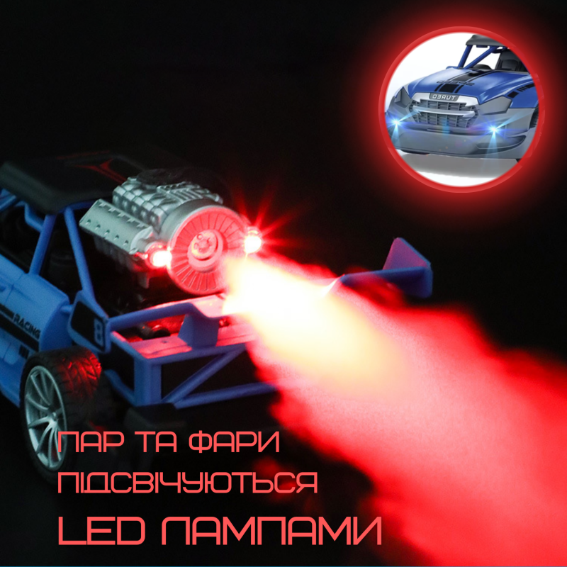 Гоночна Машинка Радіокерована Швидкісна з Паром та LED Підсвічуванням на Акумуляторі STORM Синя