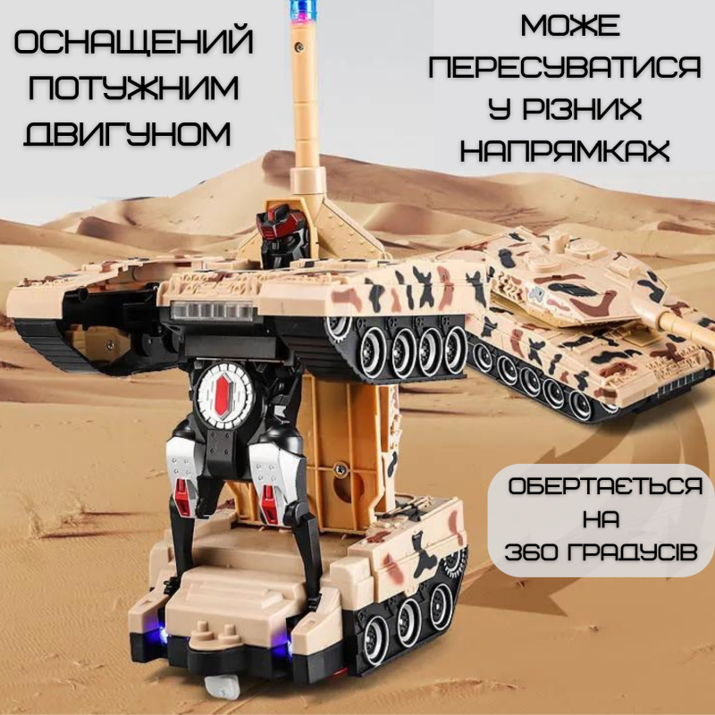 Танк Трансформер Іграшка Робот на Пульті Радіокерування зі Світловими та Звуковими Ефектами + Обертання на 360 ° з Акумулятором Combuy
