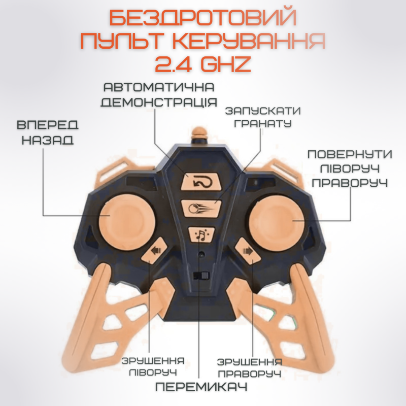 Танк Стріляючий Орбізами на Годиннику та Пульті Керування з LED Підсвічуванням + Музика та Демо Режим Іграшка Танк Радіокерований на Гідрогелі та Акумуляторі Stunt Car Білий
