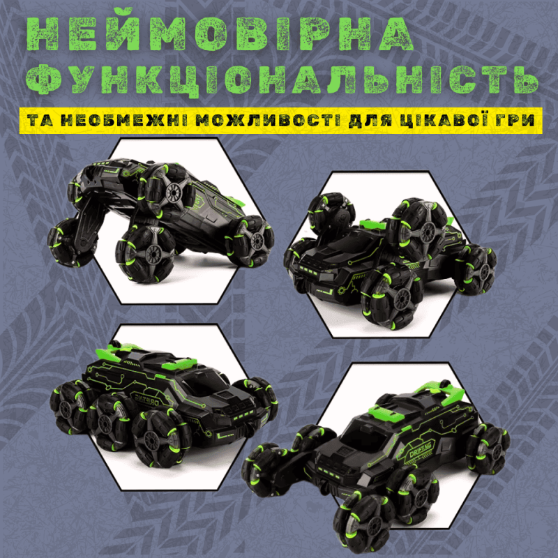 Трюкова Машинка Перевертень з Годинником та Пультом Управління Всюдихід Позашляховик з Паром Музикою та LED Підсвічуванням + Обертання на 360° Демо Режим та Дрифт Stunt Car JC03