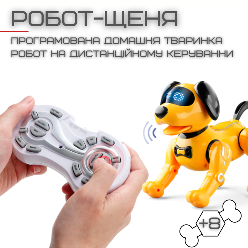 Игрушка Робот Собака Программируемая на Радиоуправлении Трюковая с Голосовым Сопровождением + Свет и Сенсорный Датчик