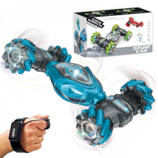 Машинка Перевёртыш на Часах и Пульте Управления Трюковый Трансформер с Функцией Дрифт + Музыка + LED Подсветка и Демо Режим Stunt Car 28 см Синяя