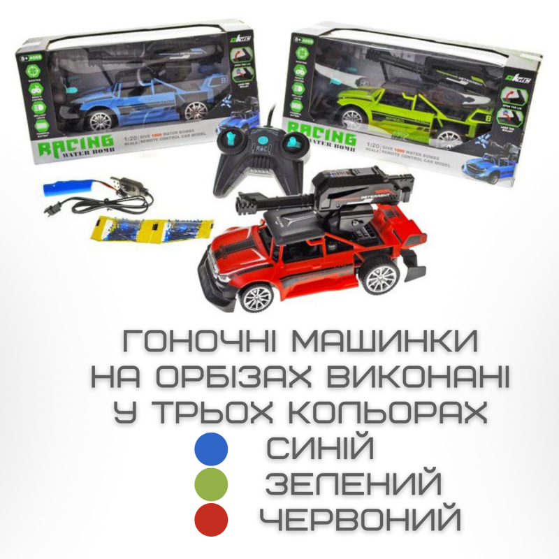 Гоночная Машинка Скоростная Радиоуправляемая на Аккумуляторе с Шариками Орбизами и LED Подсветкой Зелёная