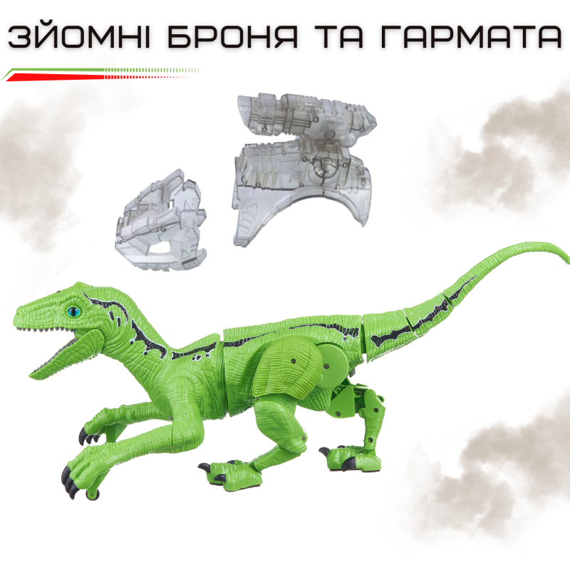 Игрушка Динозавр Радиоуправляемый с Паровым Эффектом Интерактивный Робот на Аккумуляторе со Светом и Звуком Велоцираптор Зеленый 52 см