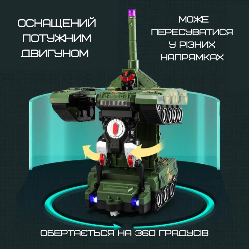 Іграшка Робот Трансформер Танк на Радіоуправлінні зі Світлом та Звуком + Обертання на 360° на Акумуляторі Зелений