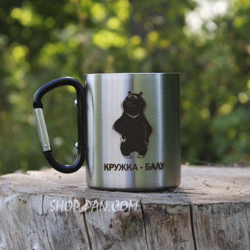 Металлическая чашка 250 мл с карабином и гравировкой - русский военный корабль