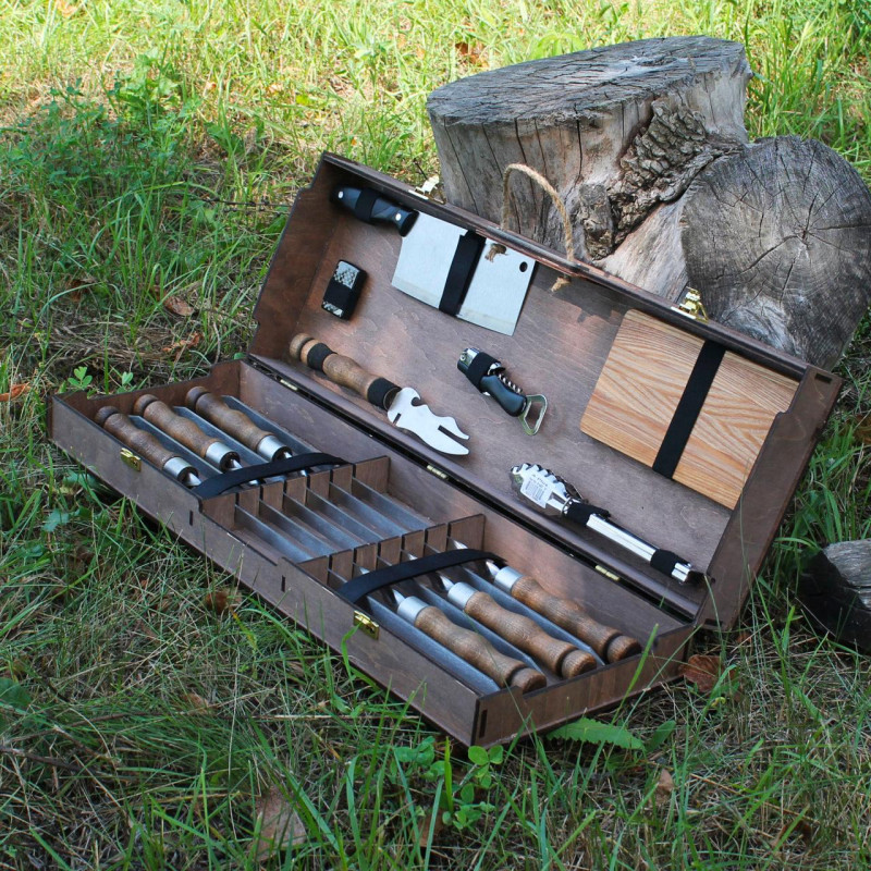 Набор для гриля и барбекю "Кедр" в кейсе из фанеры