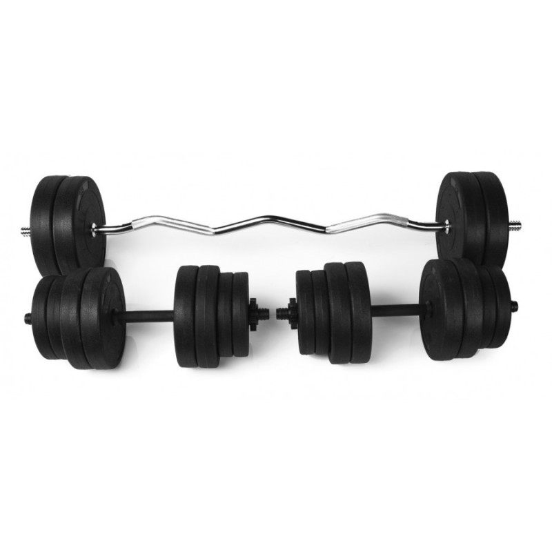 Штанга W-образная на 25 кг и две гантели по 16 кг + перчатки