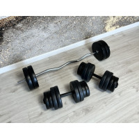 Штанга W-образная на 25 кг и две гантели по 16 кг + перчатки