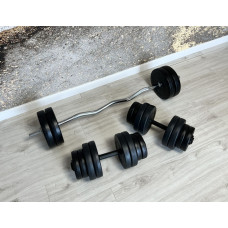 Штанга W-образная на 25 кг и две гантели по 16 кг + перчатки