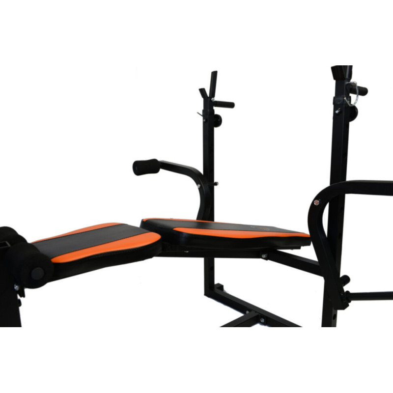 Скамья с верхней тягой + 4 грифа + 75 кг дисков с ABS покрытием