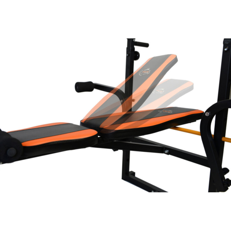 Скамья с верхней тягой + 4 грифа + 75 кг дисков с ABS покрытием