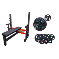 Комплект RN High Quality cкамья для жима + штанга профессиональная обрезиненная 100 кг