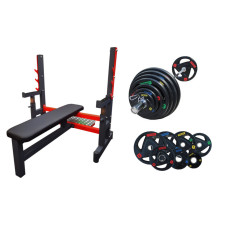 Комплект RN High Quality cкамья для жима + штанга профессиональная обрезиненная 100 кг