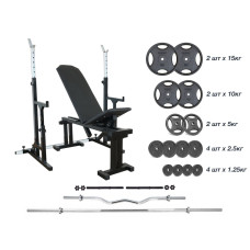 Штанга RN Sport Чёрная 83кг W Гриф Регулируемые Стойки 250кг