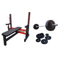 Скамья для жима RN classic prof + Олимпийская обрезиненная штанга 100кг