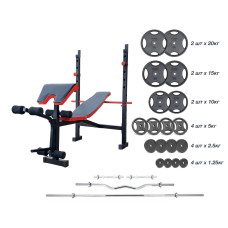 Скамья с приставкой Скота ReadMeBlack + 125 кг дисков + 4 грифа RN-Sport